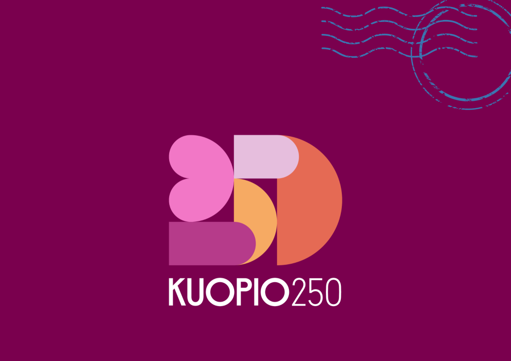 Kuopio 250 -logo ja oikeassa yläkulmassa sininen postileimagrafiikka