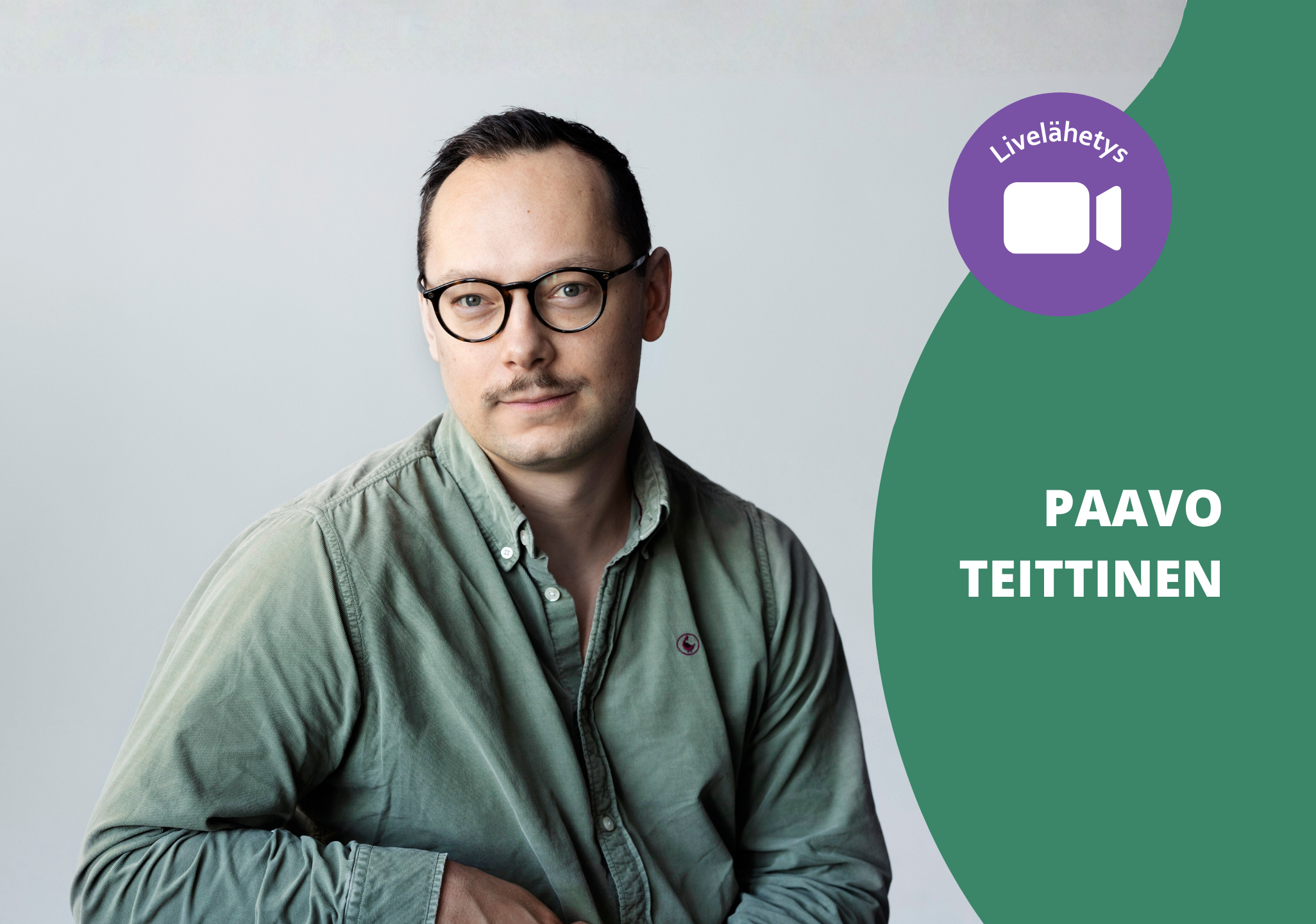 Silmälasipäinen Paavo Teittinen poseeraa harmaata taustaa vasten.